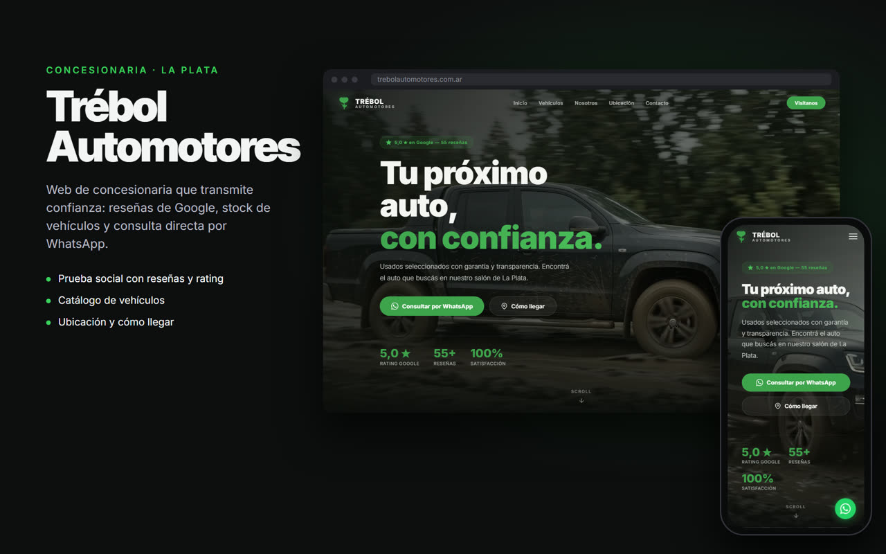 Web de Trébol Automotores en computadora y celular